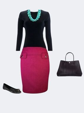 LOFT Fuchsia Pink & Black Classic Professional Pencil Skirt Size 2